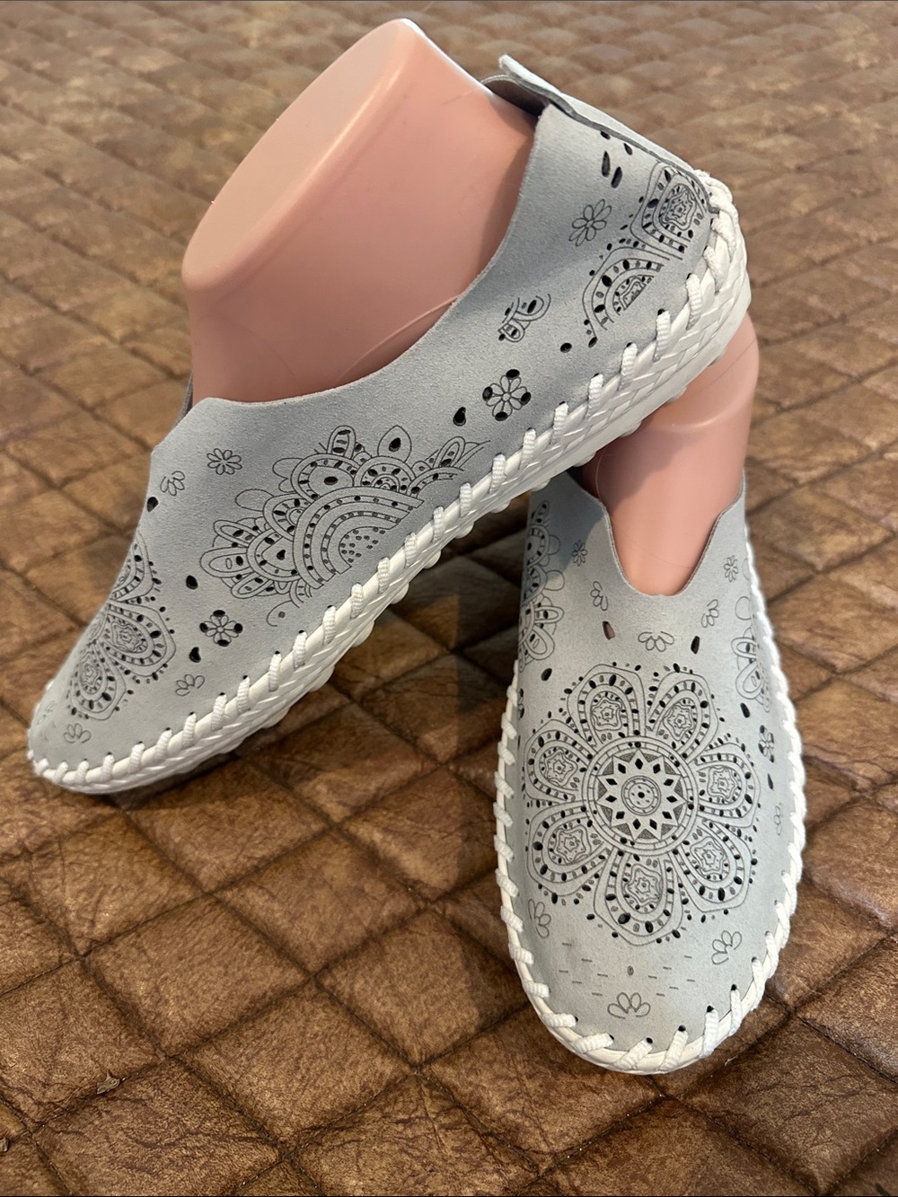 bernie mev. Light Gray Mandala Laser-Cut Slip-On Flats